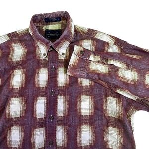 The Arrow Company Plaid Shirt L Red Beige Button Up Casual Vintage Cotton